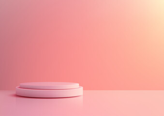 Minimalist 3D Pink Two Tiered Podium on Gradient Backdrop for Product Display and Showroom Showcase