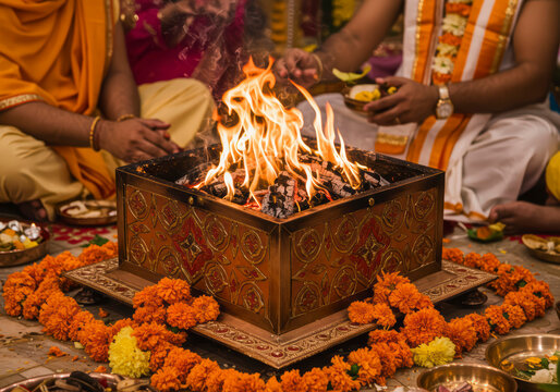 Indian Wedding Hawan Ritual, Celebrating Marital Union with Holy Fire and Ancient Traditions