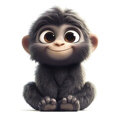 Fototapeta premium Cute baby monkey sitting, white background, children's book illustration