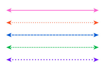 Fototapeta premium Set of colorful long double arrow icon. Dashed, dotted double arrows