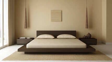 Modern Minimalist Bedroom Design with Neutral Tones and Warm Lighting