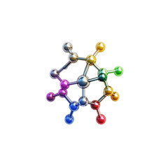 3D rendering of colorful and shiny chemical structure, isolated on white background.