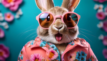 easter, bunny, rabbit, happy, colorful, cartoon, with, sunglasses, isolated, portrait, funny, heart, white, pink, ad, floral, watering, human, clothes, cloth, blue, color, cute, pets, a, eyes, cool, 1