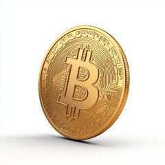 3D representation of a gold Bitcoin coin isolated on a white background for financial and digital currency discussions