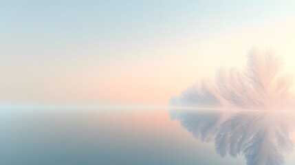 Dreamy landscape featuring trees reflected in calm water surface