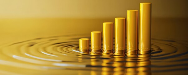 Obraz premium financial benefits savings performance concept. Golden bars rising in water, symbolizing growth and success.