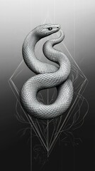 Obraz premium Elegant coiled snake grayscale geometric art