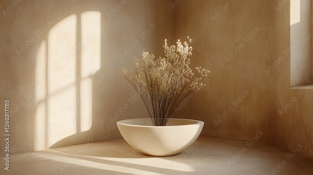 Poster minimalist 3d composition featuring a vase with flowers and simple design elements in a clean settin