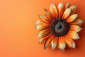 Orange sunflower on an orange background