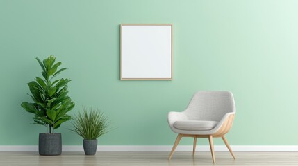 Modern Interior Mockup with Plant and Chair