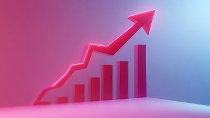 Digital Financial Growth Chart with Upward Arrow, A digital representation of a financial growth chart with an upward arrow