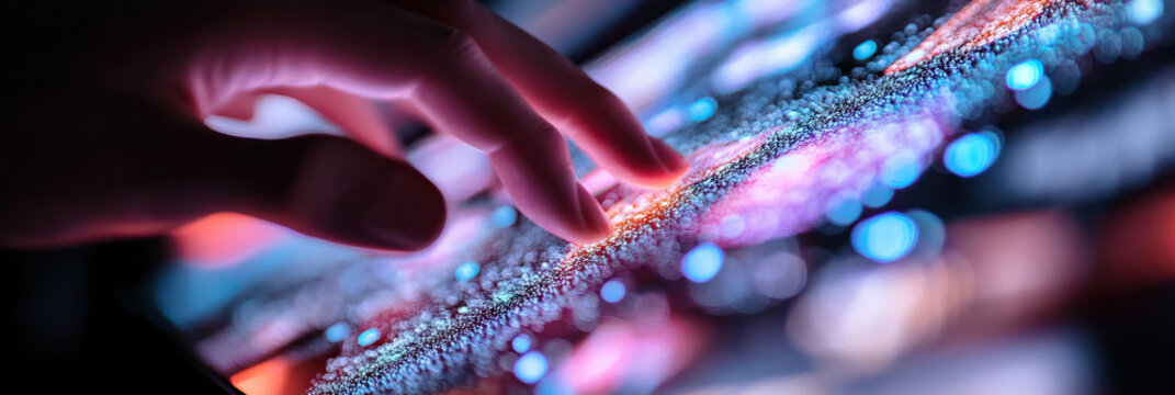 Hand Interacting with Multicolored Granular Touchscreen Display
