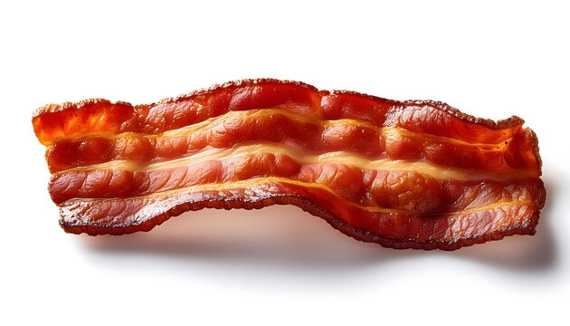 Crispy bacon strip  with white background for culinary design projects, food blog illustrations, recipe book graphics, and gourmet marketing materials 