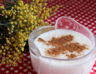 White milky pudding with cinnamon, milk dessert