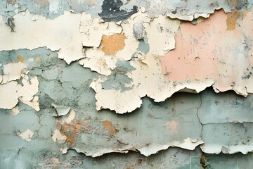 Obraz premium Realistic peeling paint texture, wall surface that tells an old story through layers of peeling paint