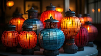 Obraz premium Illuminated lanterns glow warmly, creating ambient light.
