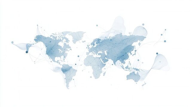 Global network connection covering the world map, representing international communication, data exchange, and technological advancement