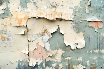 Obraz premium Realistic peeling paint texture, wall surface that tells an old story through layers of peeling paint