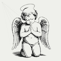 Angel Baby Draw Illustration Black And White Cupid