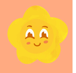 cheerful vector illustration of a bright sunflower with a happy smile. 