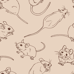 Seamless pattern with mouse. Hand drawn vector illustration.