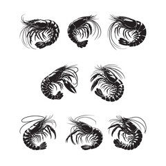 Obraz premium Big Shrimp Silhouette Vector Set