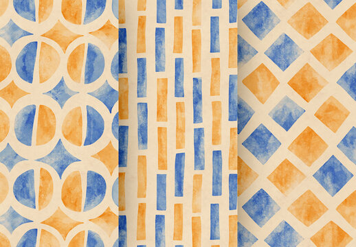 Seamless Pattern Set with Hand-Drawn Geometric Shapes