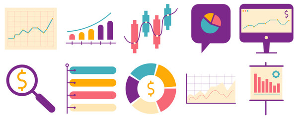Graph Finance Business Chart Illustration Set