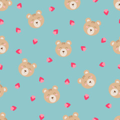 Seamless pattern cute bear head outline and triangle. Childish cartoon animals background. Design for fabric, wrapping, textile, wallpaper, apparel, pajamas, card, wrapping, stationary, phone cases.