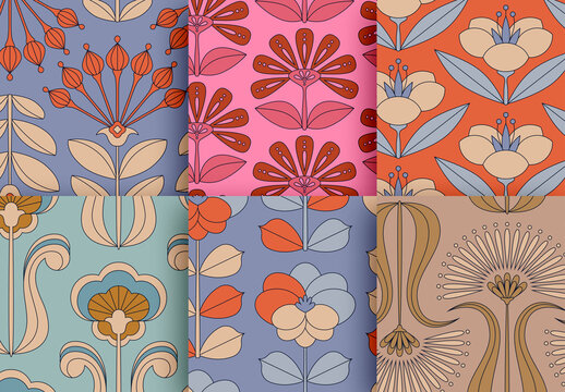 Seamless Pattern Set with Botanical Elements