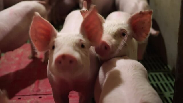Piglets looking at camera in intensive farming