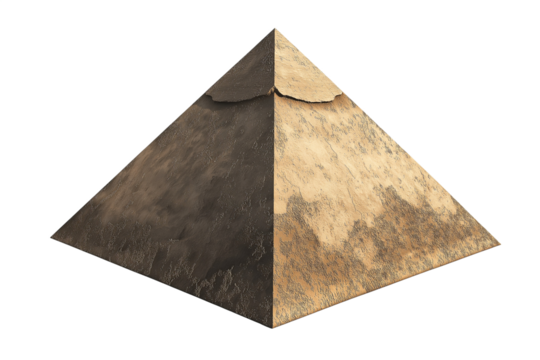 Detailed 3D model of a weathered Egyptian pyramid isolated on transparent background