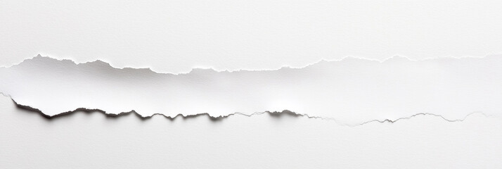 Fototapeta premium Torn white paper texture with ripped edges on a clean background, minimalist abstract design, blank torn sheet for creative concepts, simple empty space with paper tear effect