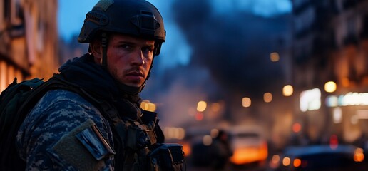 Soldier city night combat urban warfare