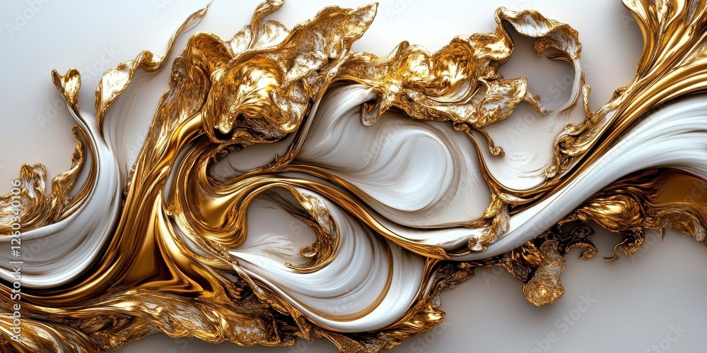 Poster intricate golden and white curl pattern artwork digital creation abstract environment artistic gener
