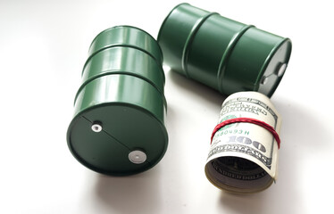  toy oil barrel and dollars in roll