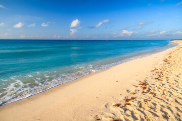 Beautiful Caribbean sea Playacar Beach in Playa del Carmen, Mexico