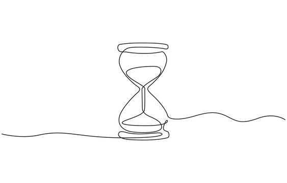 recommend clip art: One continuous line drawing of sand hourglass. Vintage timer as Countdown concept, Hourglass drawn continuous one line drawing. Isolated on white background.