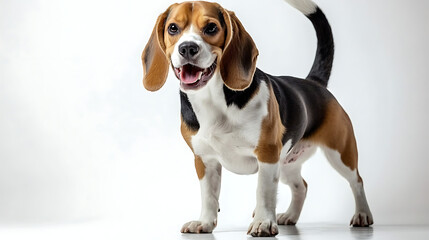 A beagle dog is standing on a white background. generated using AI