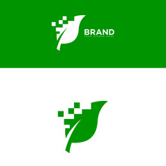 Green Leaf Digital Brand Logo Design, Eco Technology Pixelated