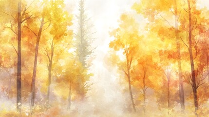 Impressionistic autumn forest with vibrant yellow and orange foliage
