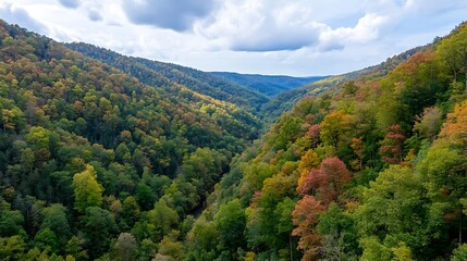 Fototapeta premium Autumn hiking adventure in scenic mountain valley nature landscape panoramic view