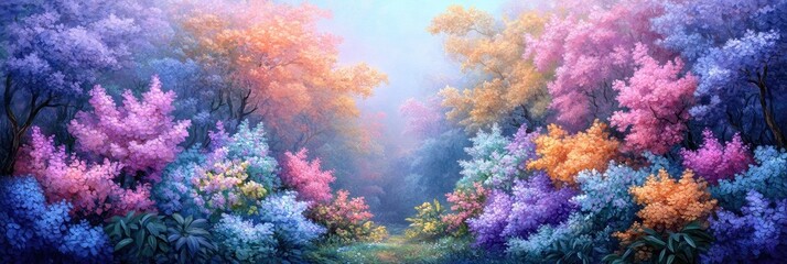 Fototapeta premium Enchanting fantasy forest scenery vibrant colorful landscape nature photography ethereal environment dreamlike