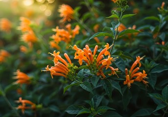 Vibrant Orange Flowers Blooming in a Lush Garden, Perfect for Nature Themes, Summer Designs, and Botanical Projects
