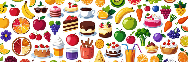 Vibrant Emoji Food Pattern &ndash; Playful & Colorful Digital Art