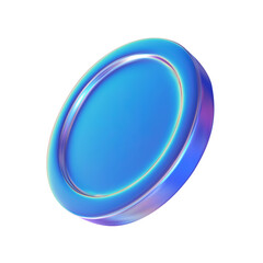 Neon coin isolated on transparent background. 3d holographic primitive shape