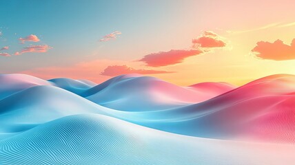 Serene pastel landscape with rolling hills and a vibrant sunset, evoking tranquility and inspiration for nature-themed projects.