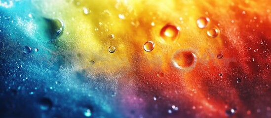 Abstract macro shot of colorful water bubbles with a cosmic theme illustrating molecular structures in a vibrant universe background.