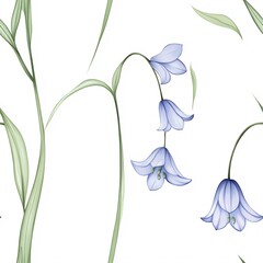 A pair of simple bluebells with light green stems on a white background --tile