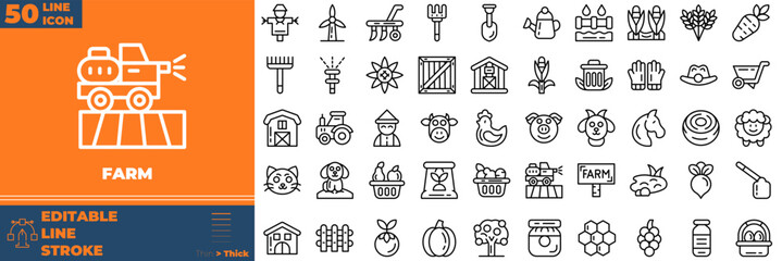 Farm Line Editable Icons set. Vector illustration in modern thin line style of farm icons: farm, agriculture, chicken, etc